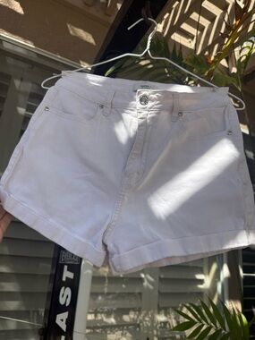 Forever 21 White High-Rise Cuffed Denim Shorts
